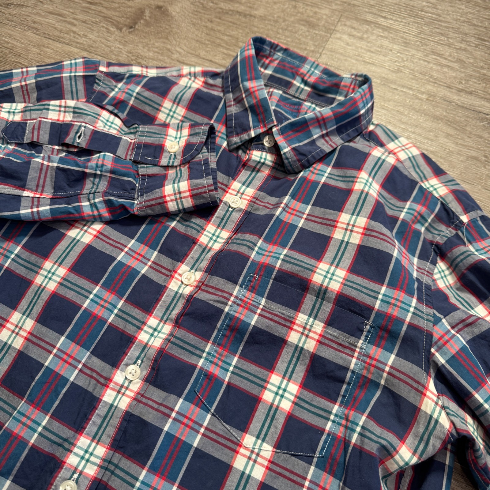 J Crew Shirt Mens Small Blue Plaid Light Weight 100% Cotton Slim Fit Casual