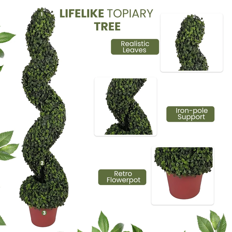 Artificial Spiral Tree Topiary Boxwood Garden Potted Plant Twist Trees 100cm - Image 4 of 4
