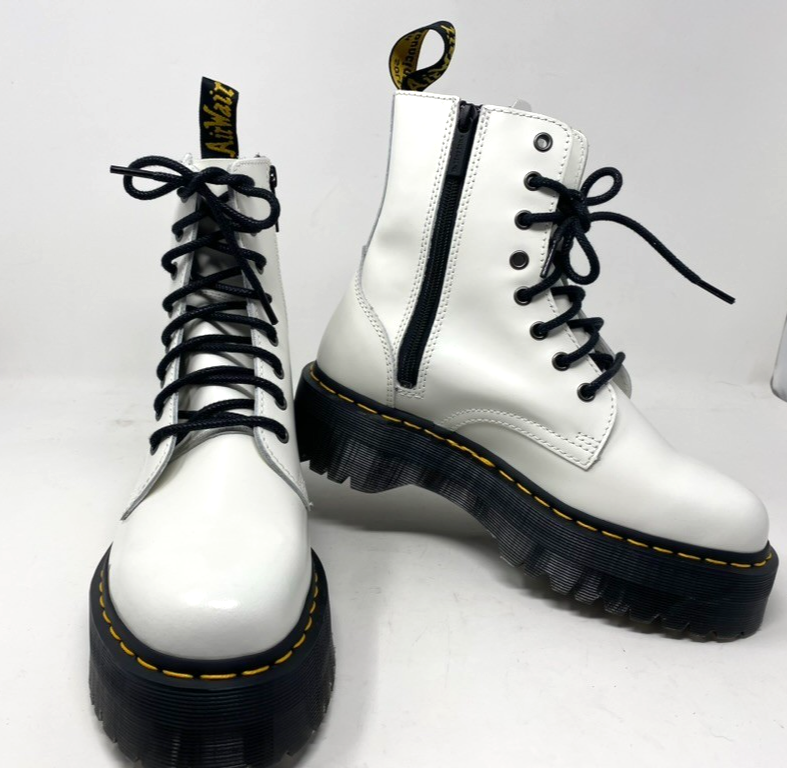 Dr. Martens Jadon Quad Platform Boots White Leather Lace-Up Zip