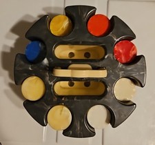 Vintage BAKELITE POKER CHIPS  Spinning CADDY case Red Yellow Blue White Swirl
