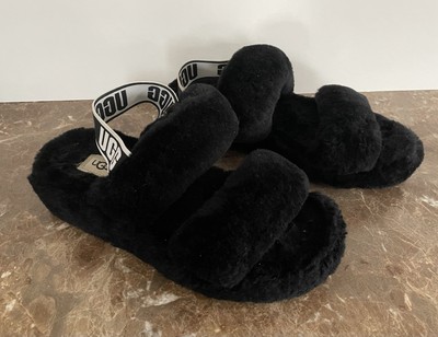 VTG UGG Womens Black Fluff Yeah Slide Shearling Sig Logo Slingback Slipper Y2K 7