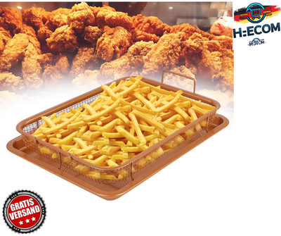Backblech mit Grillkorb Edelstahl für Backofen & Airfryer Pommes Korb Set