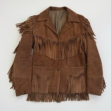 VTG 70s Jo-Kay Suede Leather Jacket Brown Western Fringe - Women's S 23x 17.5
