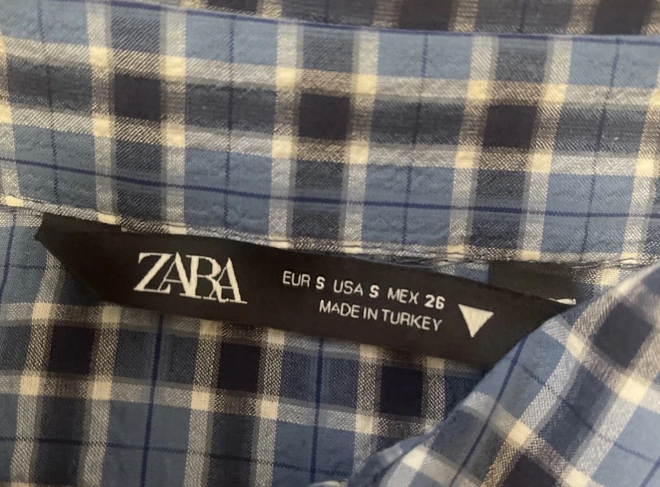 Zara Womens Fitted Check Button Down Shirt Size S Blue Black - Image 2 of 4