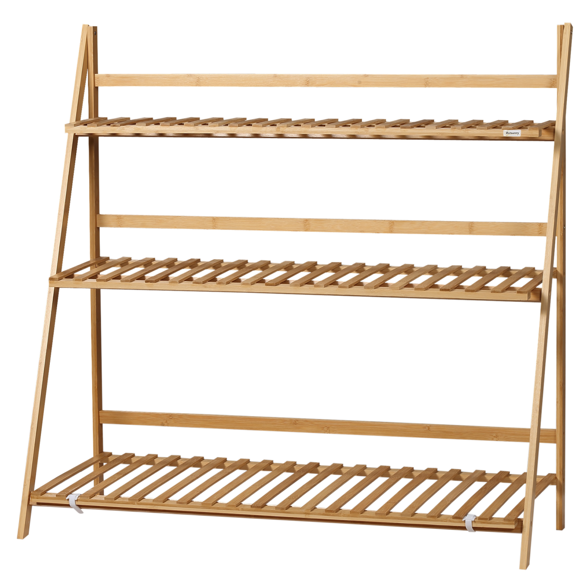 Outsunny 3-Tier Bamboo Plant Stand, Folding Rack, 100 x 39 x 97cm | Display plant shelf for indoor & outdoor use, natural - Image 2