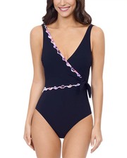 Profile by Gottex Crossover Riga Tricolore One Piece Swimsuit, Black, 6, 8, 10