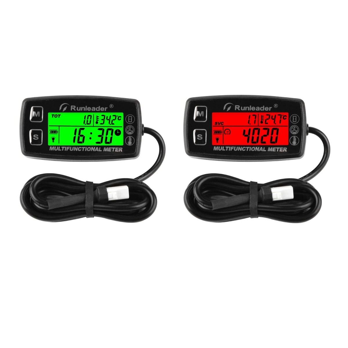 Runleader Digital Hour Meter Tachometer – Engine Temp, RPM Alert, 3 Backlights, Universal