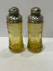 Vintage Gold Federal Depression Glass Salt Pepper Shaker Set Patrician Pattern