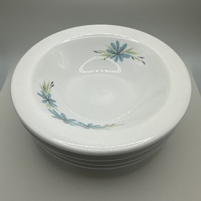 4 Vintage Wallace China Aqua Atomic Flower Restaurant Ware 7'' Cereal Bowls