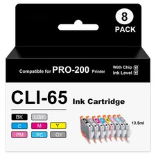 Cli-65 Ink Cartridge Compatible for PIXMA PRO-200 PRO-200S Printer 8-Pack