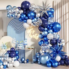 Blue Silver Balloon Garland Arch Kit for Birthday Decorations  140Pcs Navy Ligh