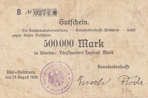Kiel- Holtenau Kanalnebenkasse 500 000 Mark