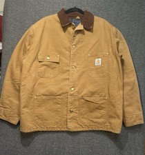 VTG Carhartt Blanket Lined Canvas Chore Coat Large Corduroy Collar