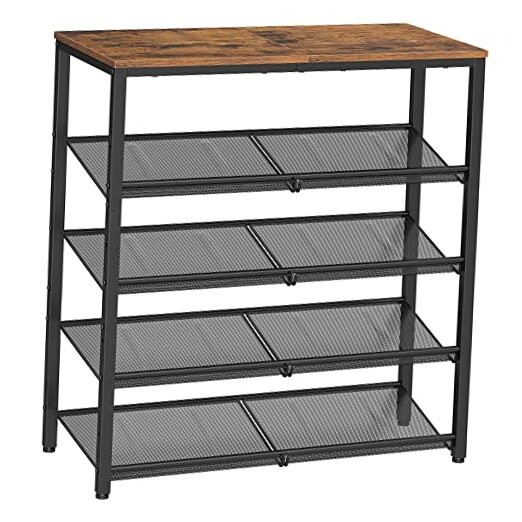 5-Tier Rustic Brown & Black Shoe Rack for Entryway 36.6 Inches Tall