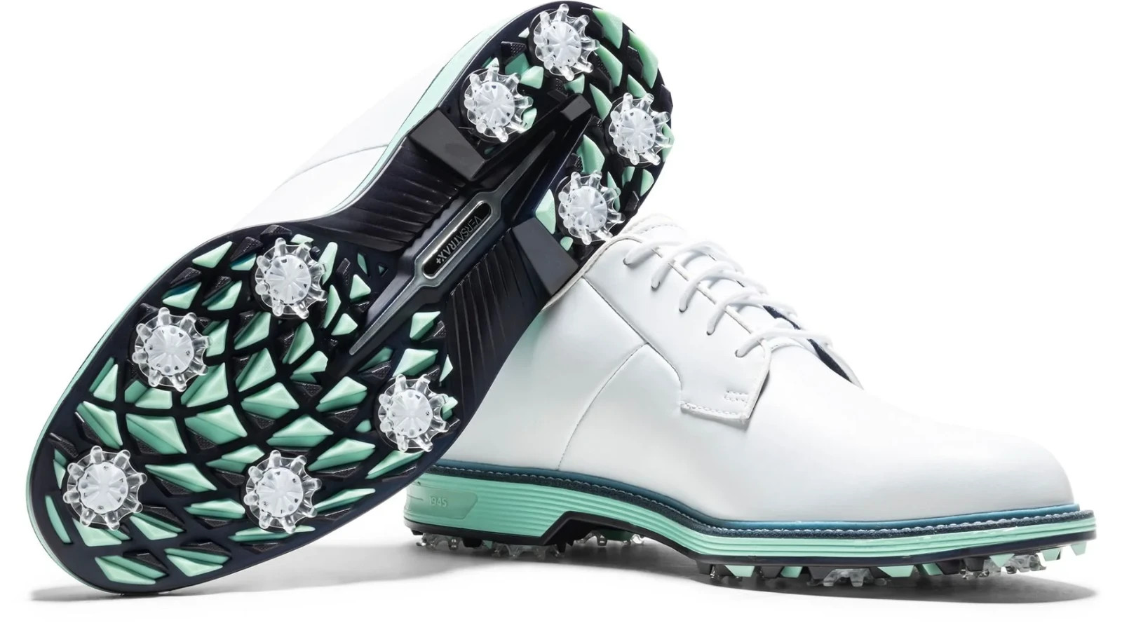 FootJoy Dryjoys Premiere Series Field Golf Shoes, White/Aquamarine (Blems)