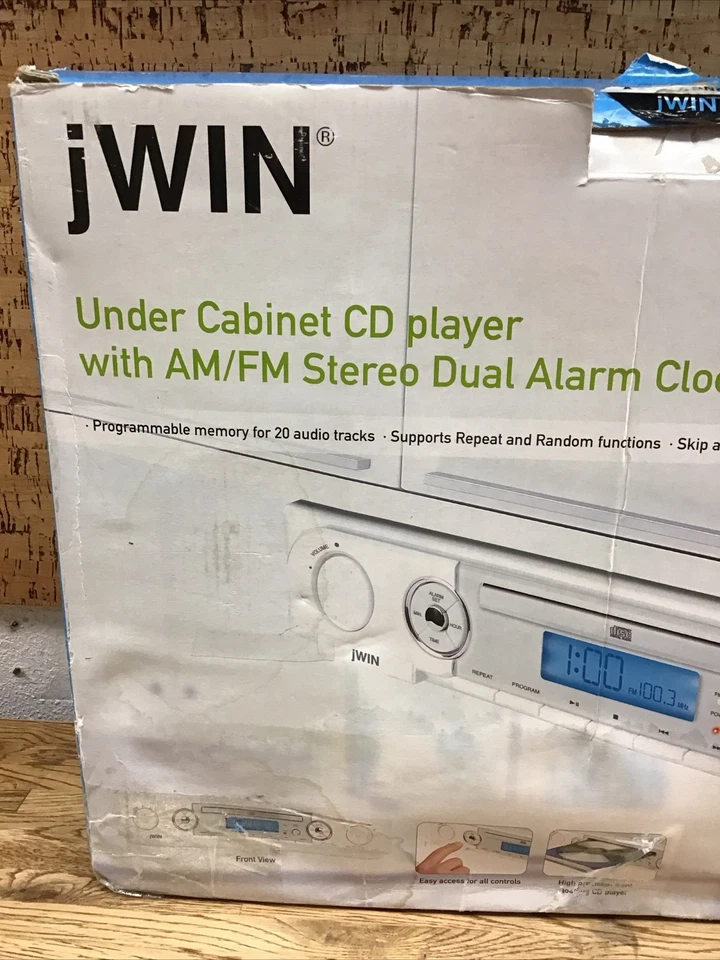 CD player jWIN sob gabinete com rádio despertador duplo estéreo AM/FM NOS QU-1 - Imagem 2 de 4