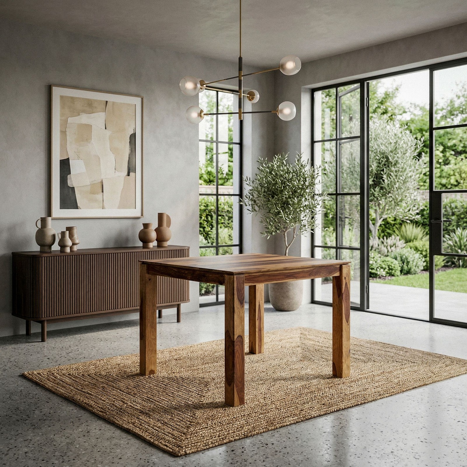 Tavolo da pranzo massello 80cm Sheesham tavolo cucina per 4 persone quadrato foto 2