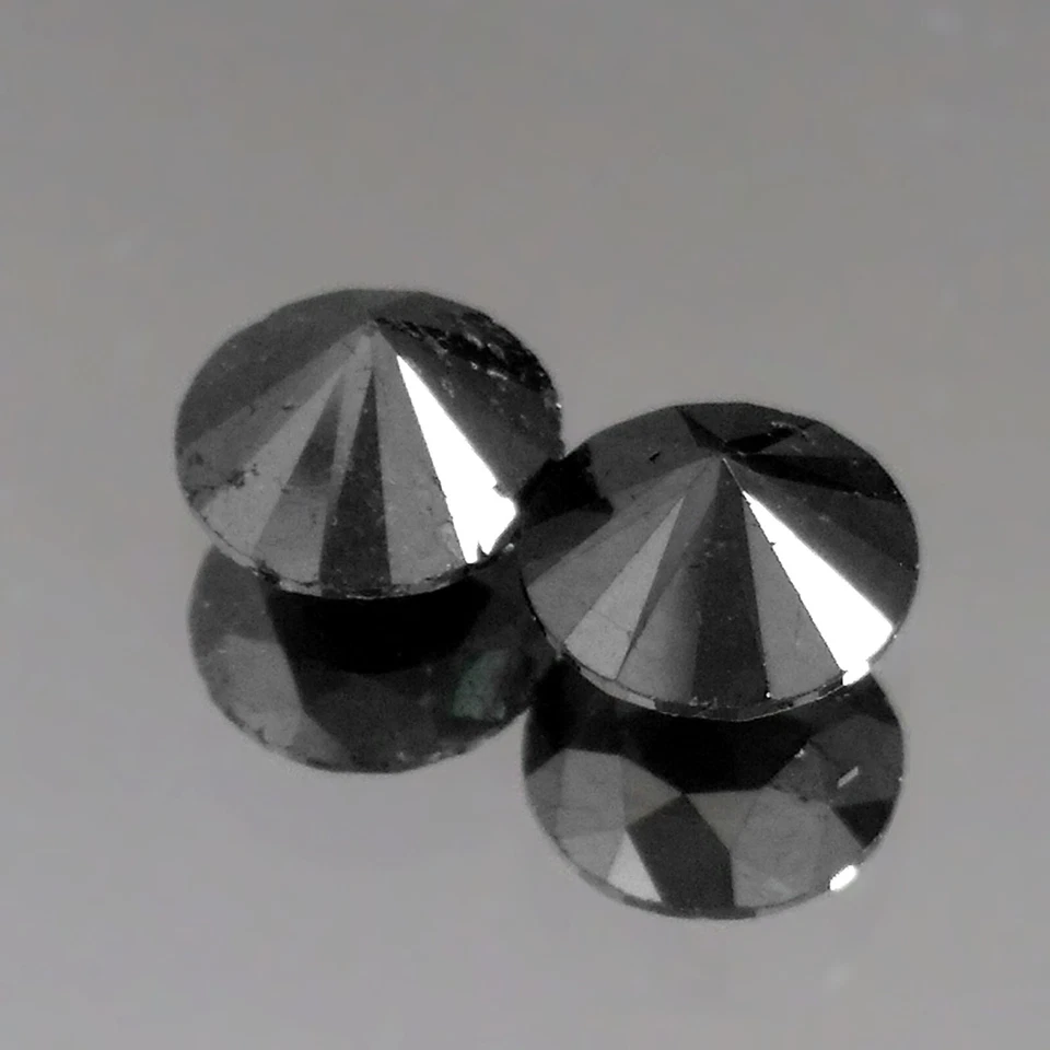 3.50cts 7.7mm Matching Pair Round Fancy Black Natural Earth Mined Loose Diamonds - Image 2 of 4