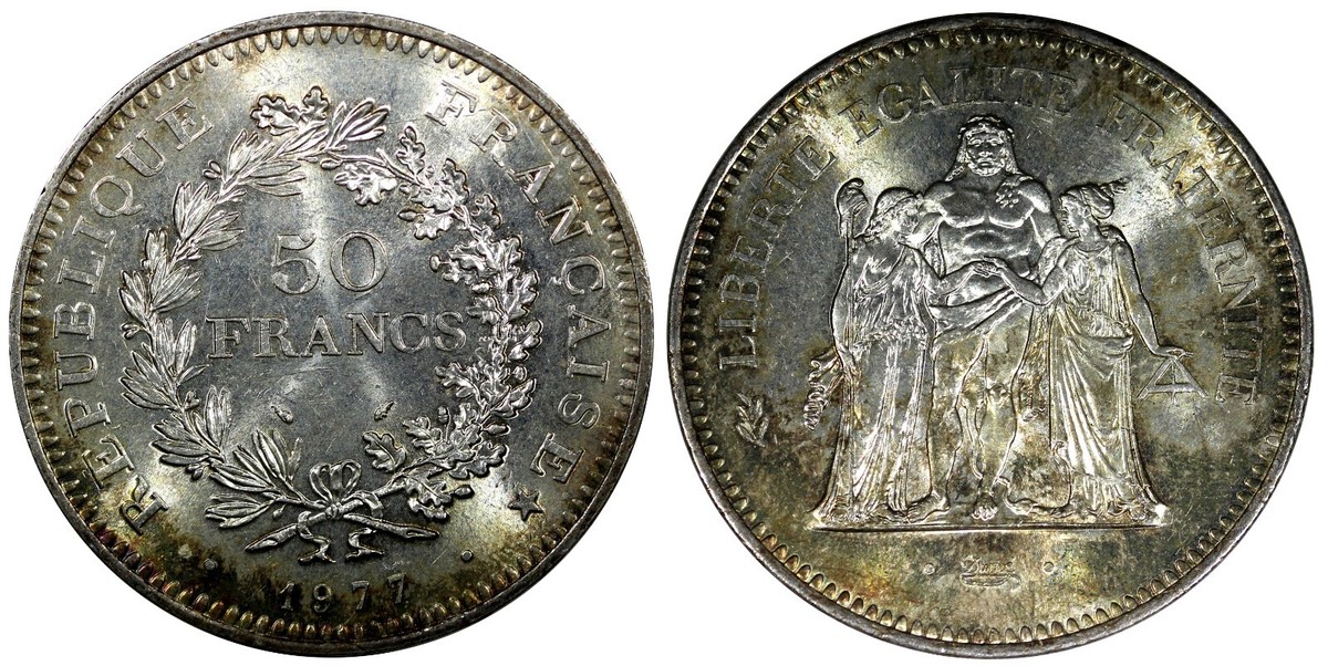 フランス 50フラン銀貨 1977年 ヘラクレスHERCULES NGCMS63