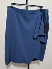 Mynt 1792 Women's Plus Ensign Blue Cascade Pencil Drape Skirt Size 20W $148