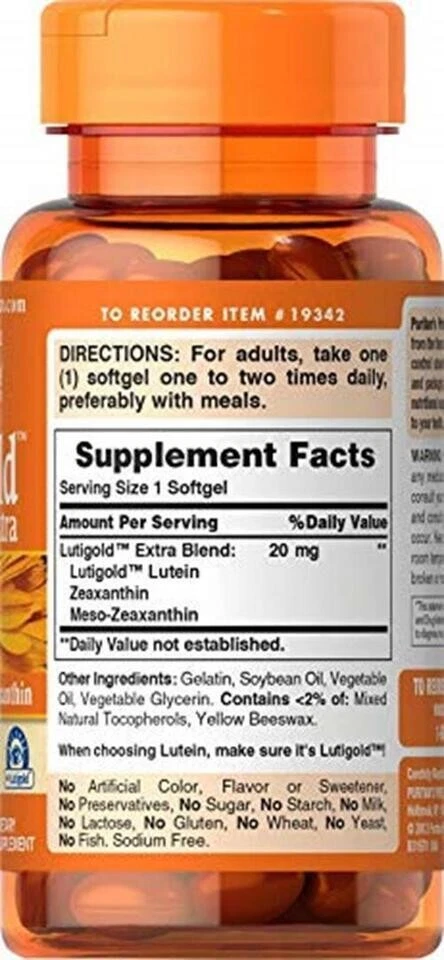 Puritan's Pride Healthy Eyes Lutigold Extra - 60 Soft Gels - Lutein with  - Image 2 of 2