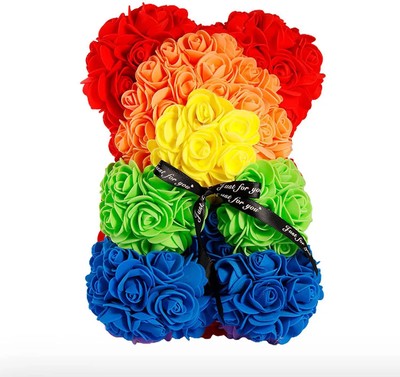 Teddybär aus Rosen | süßer Bär mit künstlichen Rosen verziert
