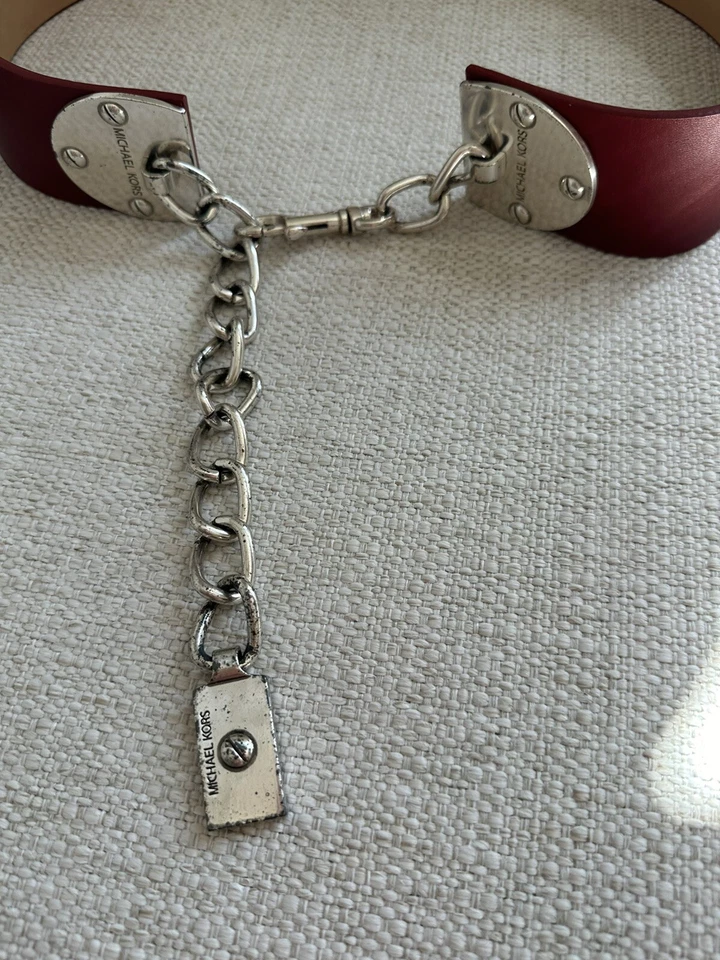 Michael Kors Vintage Red Leather Belt With Silver Gromets Chain Closure S/M - Image 2 of 4