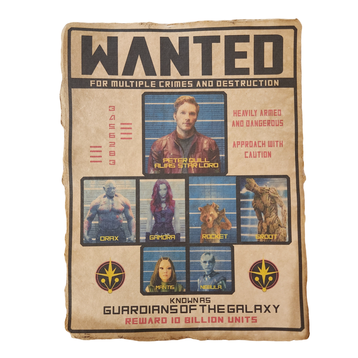 Guardians of the Galaxy aged printed Wanted Poster, Halloween Prop
