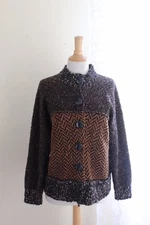 Laura Ashley -Sz PL P/L Funky Fiber Art Boho Patchwork Rustic Cardigan Sweater