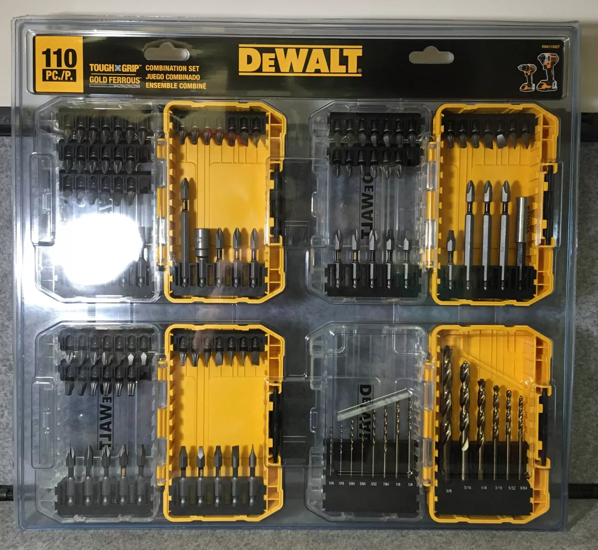 DeWalt 110 Pc Gold Ferrous Combination Set DWA110SET 4 Pack Tough Case