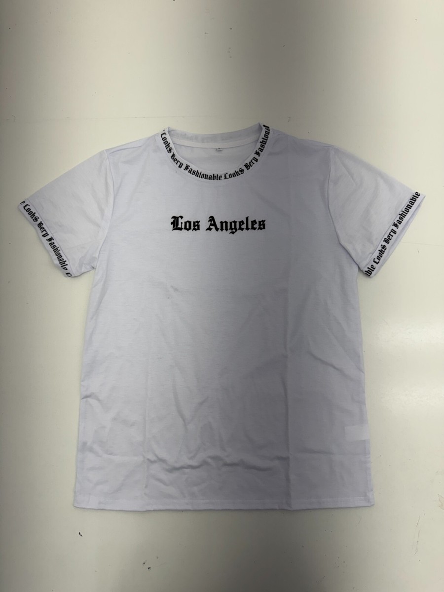 シャツ Shein White Los Angeles graphic Short Sleeve Shirt Mens Size Small