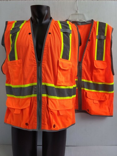 2) la Naranja Reflectante De Seguridad Alta Visibilidad Chaleco de malla con cremallera y bolsillos | eBay