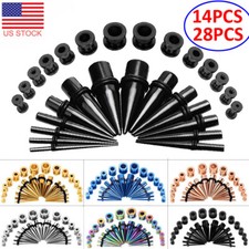 14-28PCS Stainless Steel Ear Stretching Gauge Kit 12G-00G Taper Tunnel Plugs Set
