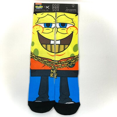 SPONGEBOB SOCKS odd sox yellow BIG LOGO retro cartoon ADULT CREW OSFM Mens 6-13
