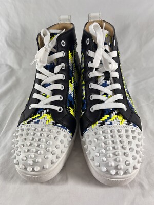 CHRISTIAN LOUBOUTIN Multicolor Woven Leather Spiked Cap Toe