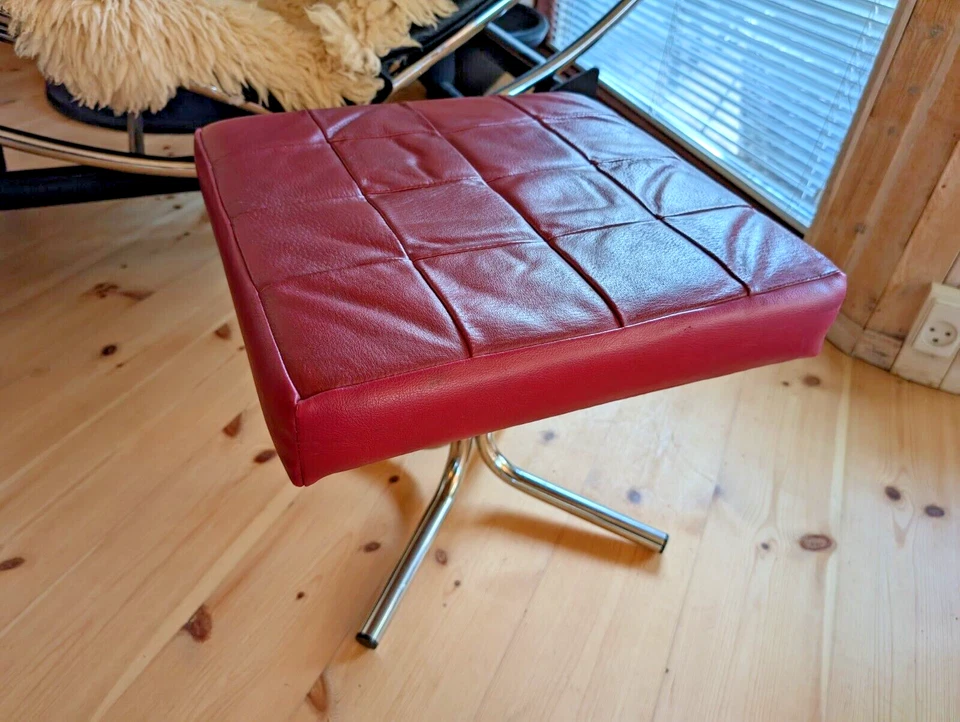 Vintage Leather Stool 70s Footstool Retro Ottoman Danish Pouf Westnofa Era B46 - Image 3 of 4