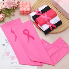 Pair of Sports Arm Sleeve Compression Anti-Slip Breast Cancer Awareness White