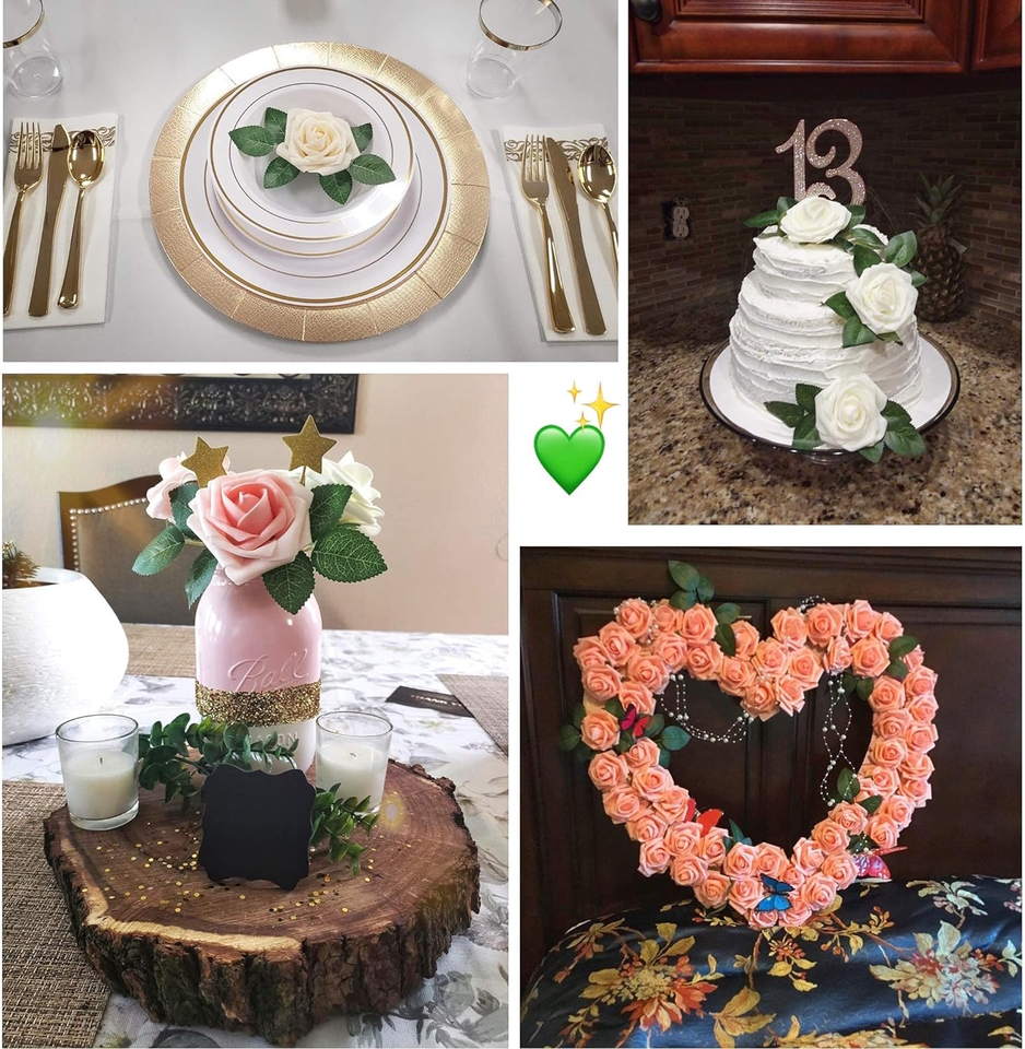 60pcs Bulk Rose Leaves Artificial Greenery Fake Rose Flower Leaves for