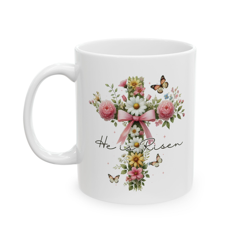 Ostertasse Pastell Blumen Kreuz Er ist auferstanden Religiös Frühling Geschenk Kaffee Tee Tasse - Bild 3 von 7