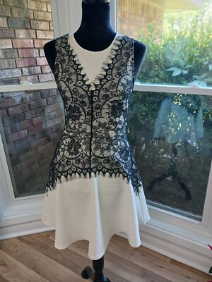 FRANCESCAS BLACK & WHITE LACE OVERLAY DRESS SLEEVELESS SZ XXS Ladies REDUCED