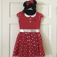 Disney Minnie Mouse 7/8 Halloween Costume or Dress Up Play Red Dress Hooded