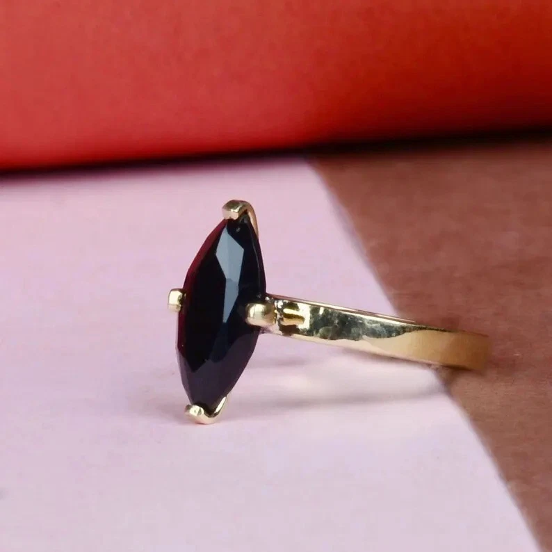 Black Onyx Ring Brass Women Ring Promise Engagement Ring Handmade Gift For Her - Image 4 of 4