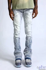 AJENDA "FLAMES" LT WASH STACKED PREMIER JEANS Pants