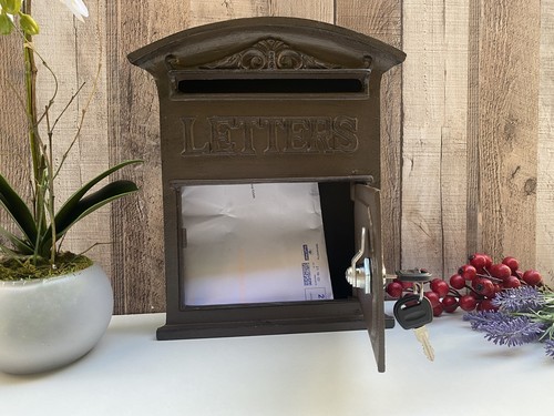 Vintage Style Outdoor Lockable Wall Mounted Letter Post Mail Box Brown - Picture 5 of 13