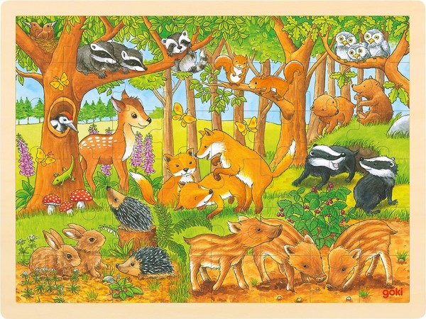 Tierkinder Im Wald Holzpuzzle Rahmenpuzzle Kinderpuzzle Waldtiere 48 Teile Neu-image