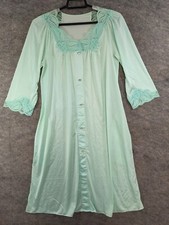 Vintage Shadowline Robe Womens Small Mint Green Nylon Button-Up Lace Bodice