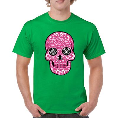 Pink Sugar Skull With Roses T-Shirt Day of the Dead Tee Shirt