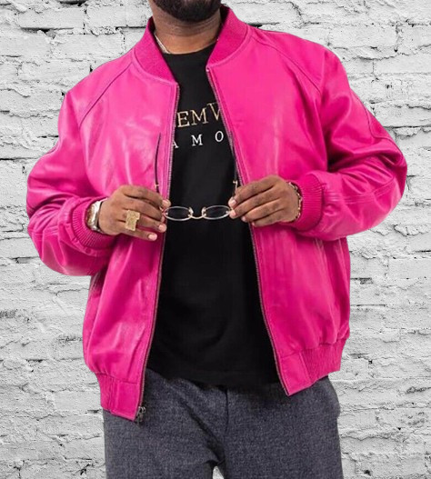 Chaqueta bombardero de cuero de cordero rosa 100% auténtico Varsity elegante