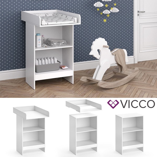 Wickeltisch Wickelregal BabymöBel Kommode Wickelkommode Leo Weiß Baby Vicco-image