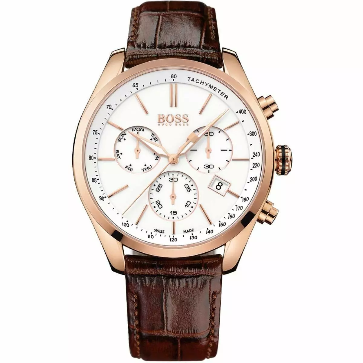 Evne Majroe er nok HUGO BOSS Mens Rose Gold White Chronograph Brown Leather Strap Watch  1513396 7613272216593 | eBay